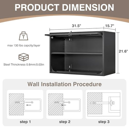 Metal Wall Cabinet with Locking Door and Shelf (21.65"H / Black)