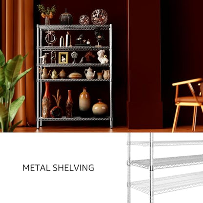 4250 LBS Garage Shelving Wide Storage Shelves 5 Tier Metal Shelves Heavy Duty Adjustable Utility Shelf Rack Chrome 17.7" D x 59.1" W x 70.4" H (5 Tier, 17.7" D x 59.1" W x 70.4" H / Chrome)