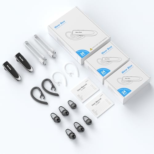 2 Pack] Bluetooth Earpiece Wireless Handsfree Headset V5.0 24 Hrs Driving (Black)