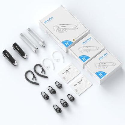 2 Pack] Bluetooth Earpiece Wireless Handsfree Headset V5.0 24 Hrs Driving (Black)
