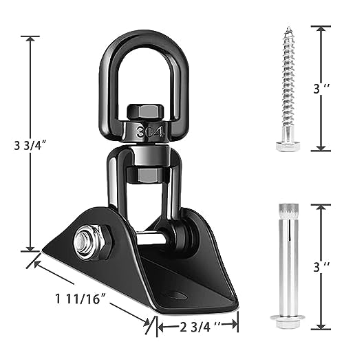 Heavy Duty Swing Hangers for Wooden Sets 2000 LB Capacity Hammock Hanger 360 Swivel Stainless Steel Swing Hardware Accessories 2 Packs for Porch Playground Yoga Heavy Bag (Black / 2 Packs)