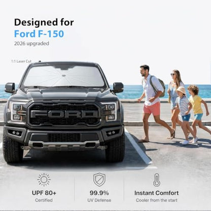 for Ford F150 Windshield Sun Shade Umbrella [10 (For Ford F150 (2015-2025))