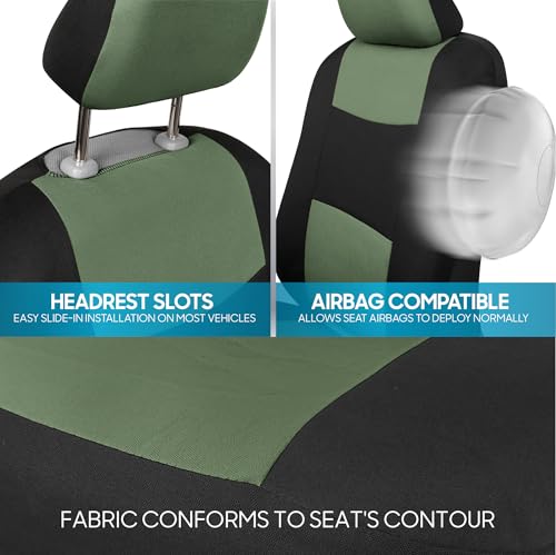 PolyPro Car Seat Covers Full Set in Green on Black (Green)