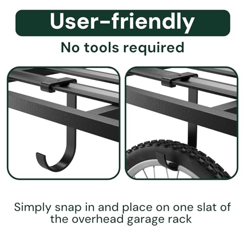 Heavy-Duty 4-Pack Overhead Garage Ceiling Storage Hooks, Add-On Storage Flat Hook Accessory for Hanging Bikes and More, Supports Up to 53lbs