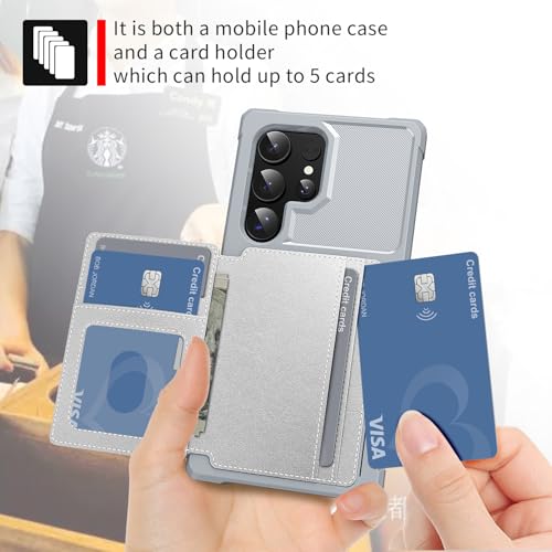 For Samsung Galaxy S25 Ultra Card Holder Case (Silver / Galaxy S25 Ultra)