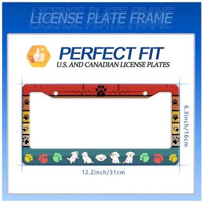 Funny Dog License Plate Frame Stainless Steel Car Accessory 6x12 Inch (Cute Dog With Paws Printed)