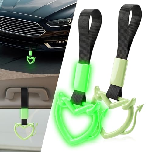2 Pcs Devil Heart Shaped Car Handle Strap (Luminous-Tail)