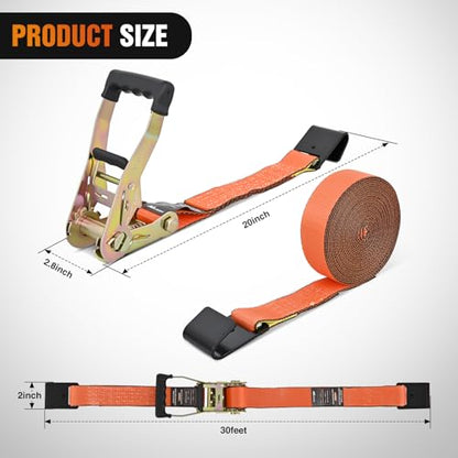 Flat Hook Ratchet Straps 4 Pack 2 in x 30 Ft (4Pcs 2in x 30ft Flat Hook Straps)