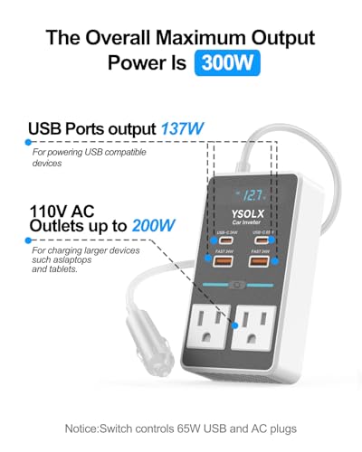 300W 12V to 110V Car Power Inverter (300W / white)