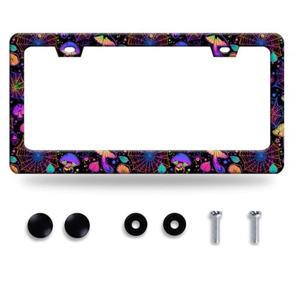 Hippie Mushroom License Plate Frame Stainless Steel Car Accessory6.3x12.3In (Colorful Hippie Mushrooms)