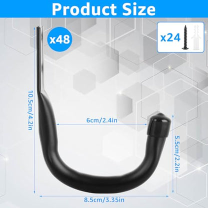 24 Pack Heavy Duty Garage Storage Utility Hooks 3.35" Kayak Wall Hangers Ladder Hooks for Garage