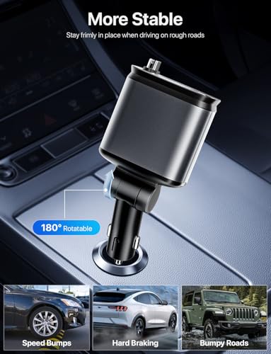 Retractable Car Charger with Starlight (Light Silver / Apple & Type C)