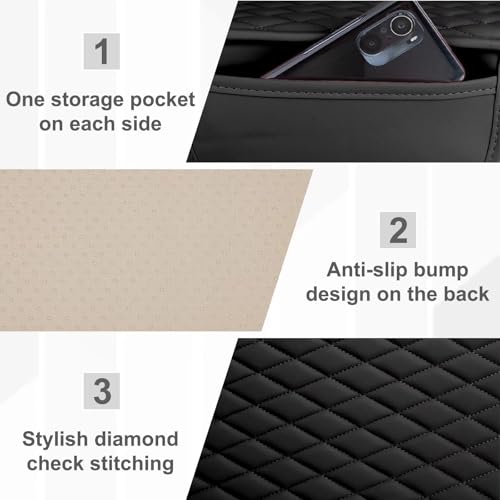 Car Center Console Cover with 2 Organizer Pockets Storage Bags (Black)