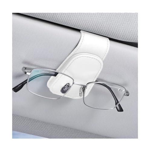 Sunglasses Holders for Car Sun Visor (1 Pack / White/Leather)