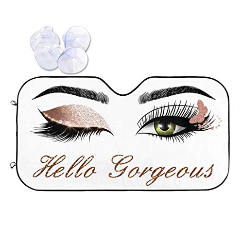 Car Windshield Sun Shade (Eyelashes / Expanded: 140 × 76 cm, Folded: 33 × 11 cm)