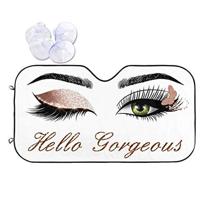 Car Windshield Sun Shade (Eyelashes / Expanded: 140 × 76 cm, Folded: 33 × 11 cm)