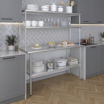 Stainless Steel Work Table Double Tier Overshelf (24" x 60" Work Table + 18" Overshelf)