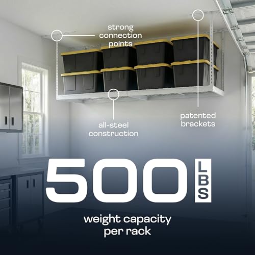 MonsterRax 2 Pack 3x8 Overhead Garage Storage Rack (White / 12"-21" (2 Pack))