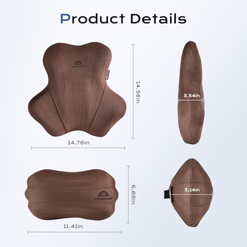 Car Lumbar Support Pillow and Car Neck Pillow Kit (Coffee-01 / 2 Pieces)