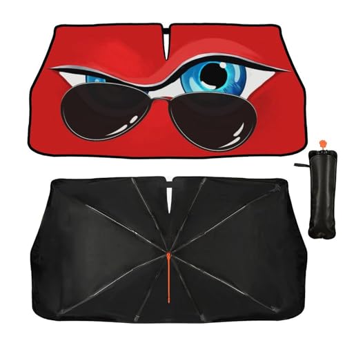 Funny Eye Print Car Sunshade Umbrella Retractable Sun Shade for Car Windshield Umbrella Heat Insulation Protection UV Block Front Window Covers for Auto Sedan SUV Pickup Windshield Sunshades (One Size / Style2)