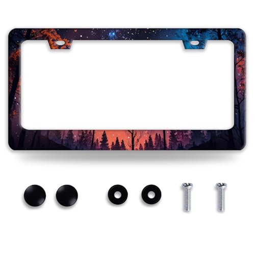 Night Starry Forest Stainless Steel License Plate Frame for US Cars Decor (Night Starry Forest)