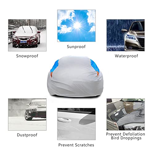Waterproof Car Cover All Weather Snowproof UV Protection Windproof Outdoor Full car Cover (A6-Fit Sedan Length(207-216 inch） / Silvery)