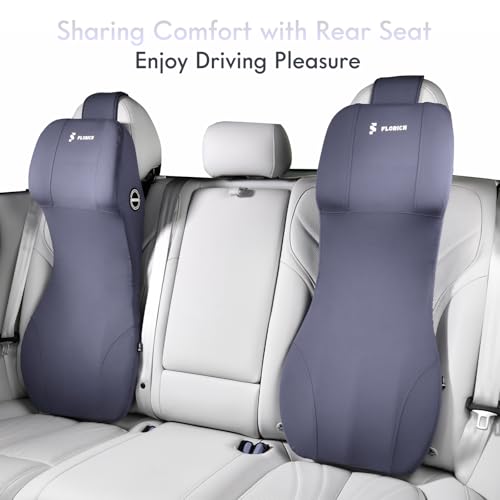 Integrated Car Seat Lumbar Support Pillow & Car Neck Pillow Memory Foam Back Cushion for Driving Car Seat Back Support Pillow for Car Seats Driver Back Neck Sciatica Pain Relief Cushion (Blue / 1 Piece)