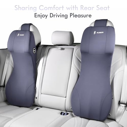 Integrated Car Seat Lumbar Support Pillow & Car Neck Pillow Memory Foam Back Cushion for Driving Car Seat Back Support Pillow for Car Seats Driver Back Neck Sciatica Pain Relief Cushion (Blue / 1 Piece)