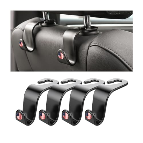 4 Pack Headrest Hooks for Vehicle Seats (Black/Red Flag)