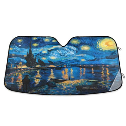 Car Windshield Sun Shade Van Gogh Starry Night Over The Rhone Foldable Car Front Windshield Sunshade Blocks UV Rays Sun Visor Sun Heat Protection for Car Truck SUV to Keep Your Vehicle Cool (Medium / Starry Night)