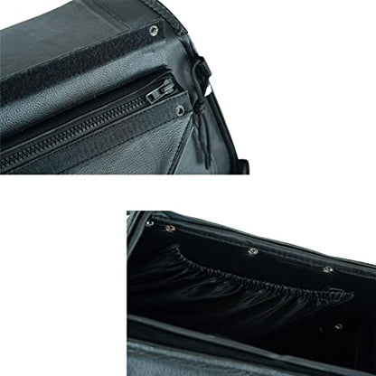 Motorcycle Saddle Bags Genuine Leather Motorcycle Luggage Bag For Softails Sportsters and Choppers (13”x13“x10” / Black)