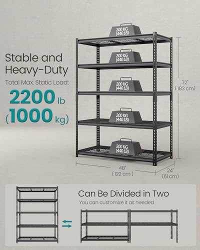 5 Tier Steel Storage Shelves (24"D x 48"W x 72"H)