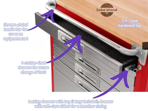 Heavy Duty Rolling Storage Cabinet with Wheels and Drawers (6 Drawer (28" W x 25" D x 34.5" H) / Red)
