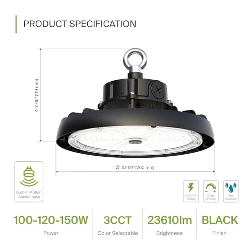 150W LED High Bay UFO Lighting (Black)