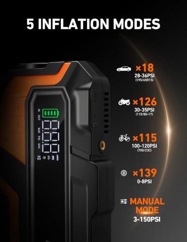 M10 6000A Car Jump Starter with Air Compressor (Bright Orange)