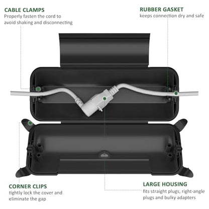 Outdoor Extension Cord Safety Cover (Black / Medium Box: 9.5" L x 3" W x 2.9" H)