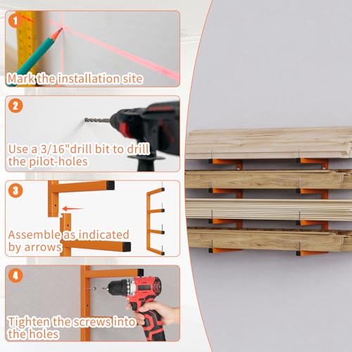 4 Pack Lumber Storage Rack (Orange / E– 4 Pack, 8-Tier)