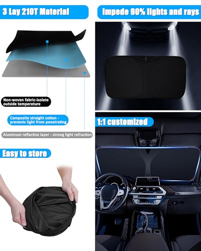 Front Windshield Sun Shade Compatible with GMC Sierra 1500 2500 3500 2019 (for GMC Sierra 2019-2024 - 3 Layer)