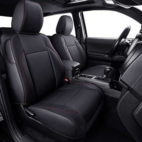 Tacoma Custom Fit Seat Covers for 2016 ((2016-2023 Crew) Full Set / Black & Red)
