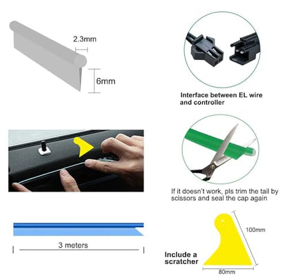 El Wire White Interior Car LED Strip Lights (White / 3 M)
