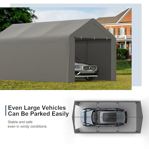 Carport 10‘ x 20’ Garage Car Canopy w (Gray / 10' x 20' /with side)