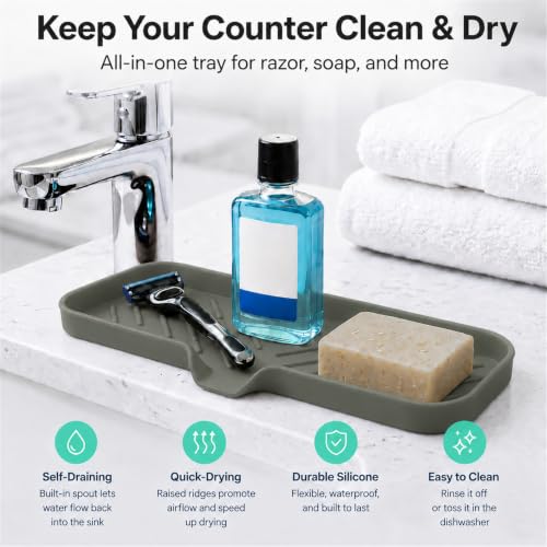 Silicone Soap Dish with Drain Spout (Grey / L(12"×4"))