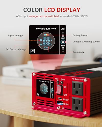 1500 Watt Pure Sine Wave Power Inverter DC 12V to AC 110 (1500W - 12V / Red)