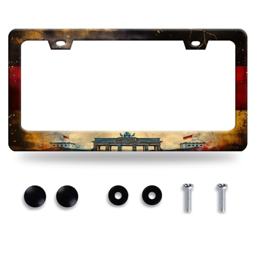 German Flag License Plate Frame Stainless Steel Car Accessory 6.3x12.3In (Vintage German Flag Design)