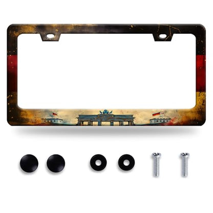 German Flag License Plate Frame Stainless Steel Car Accessory 6.3x12.3In (Vintage German Flag Design)