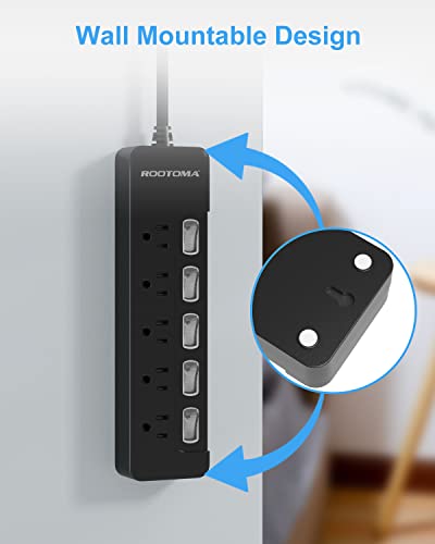 Black Appliance Extension Cord with Individual Switches on Off (6 FT - 5 AC - Black)