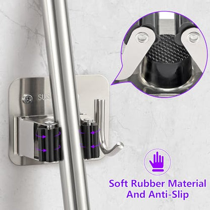 Broom Holder Wall Mount Rack (Silver-Black)