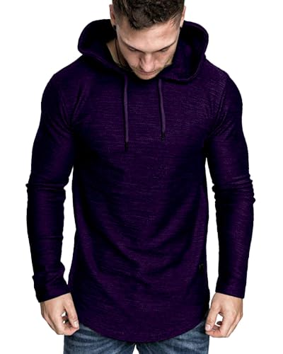 Mens Fashion Athletic Hoodies Sport Sweatshirt Solid Color Fleece Pullover Purple XX (XX-Large / Purple)