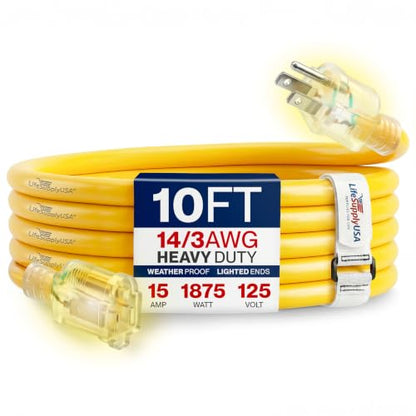 10ft Outdoor Indoor Extension Cord 14 (10 FT / 14AWG / Yellow)