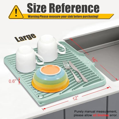 Silicone Dish Drying Mat for Kitchen Counter (Mint-1pc / 16" x 12")